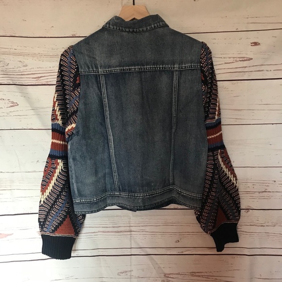 KNITTED SLEEVE BUTTON DOWN DENIM JACKET - Picture 5 of 8